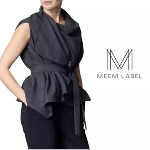 Meem Label Lincoln Asymmetric Wrap Top Women's Size S Blue Herringbone Draped